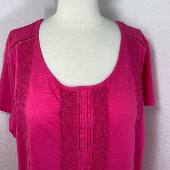 Terra & Sky Pink Knit Crochet Top 3X (24-26W) Short Sleeves Pullover Cot/Poly - Picture 2 of 10